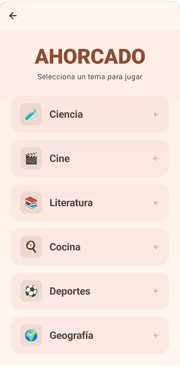 Captura 2 - Categorías de Ahorcado